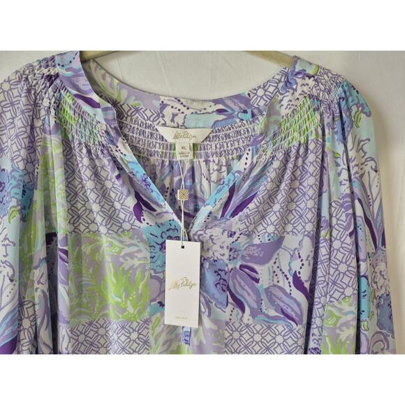 Sold! New w/Tag Lilly Pulitzer Womens Juicy Story Patch Silk Elsa Top XL RT $178 - Picture 5 of 11